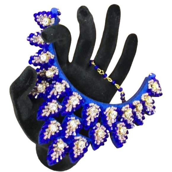Carolee Royal Blue Simulated Diamond Bead & Crystal Bib Statement Necklace - Picture 2 of 7